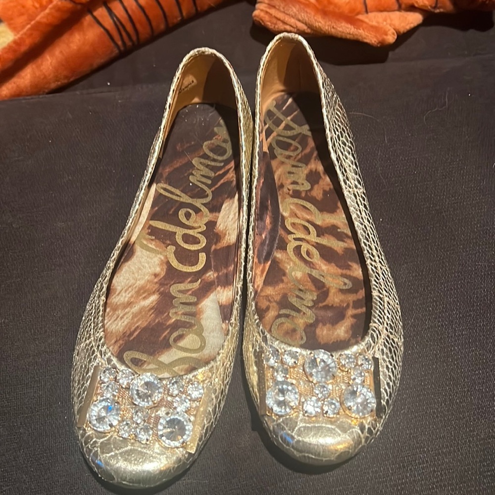 Sam Edelman Gold Flats with Crystal Embellishments